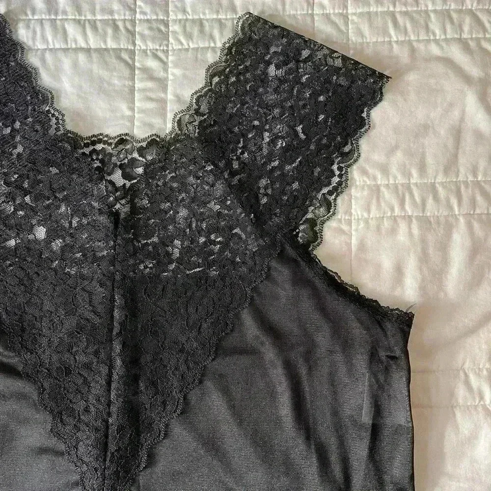 Lace satin top collections etc medium vintage Y2K gothic sheer black tank top - Picture 4 of 6